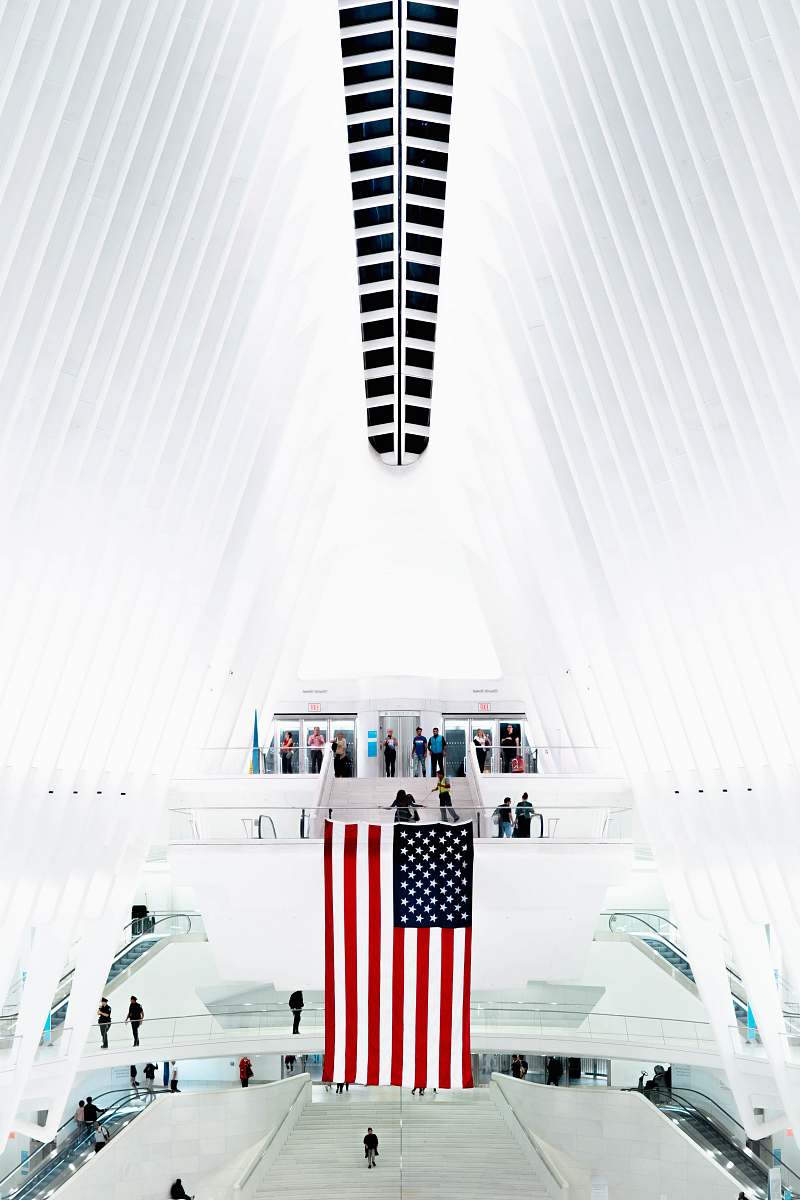 united states flag of U.S.A. inside white structure white